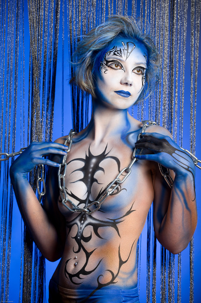 blue silver abstract body paint