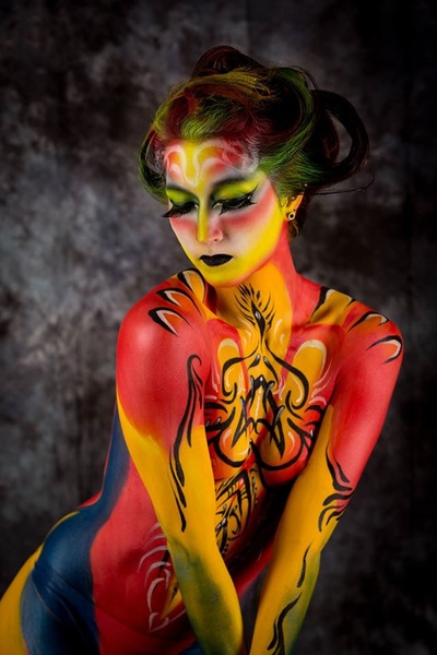 red yellow abstract body paint