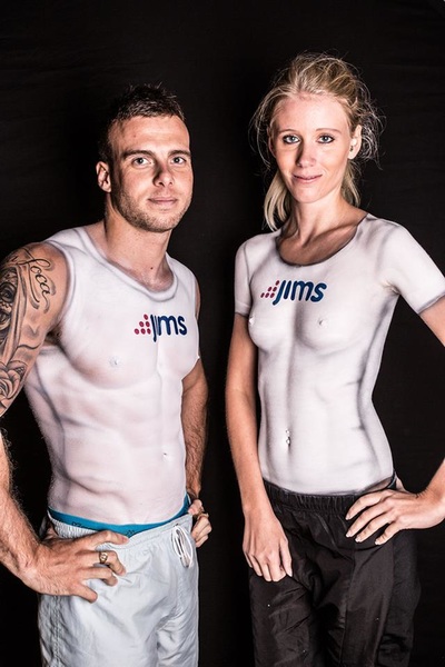jims logo promotional clothed body paint