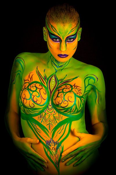 green yellow abstract body paint