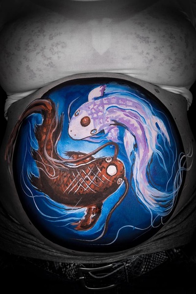 yin yang fishes belly painting