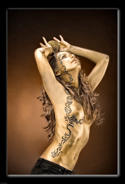 golden statue abstract body paint
